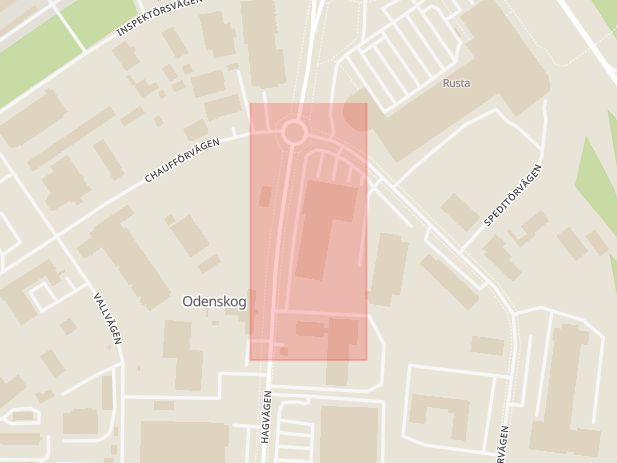 Karta som med röd fyrkant ramar in Trafikplats Odenskog, Östersund, Jämtlands län