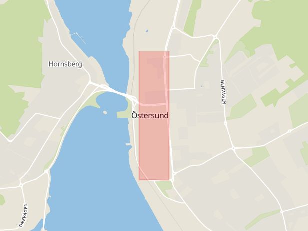 Karta som med röd fyrkant ramar in Plaza, Kyrkgatan, Östersund, Jämtlands län