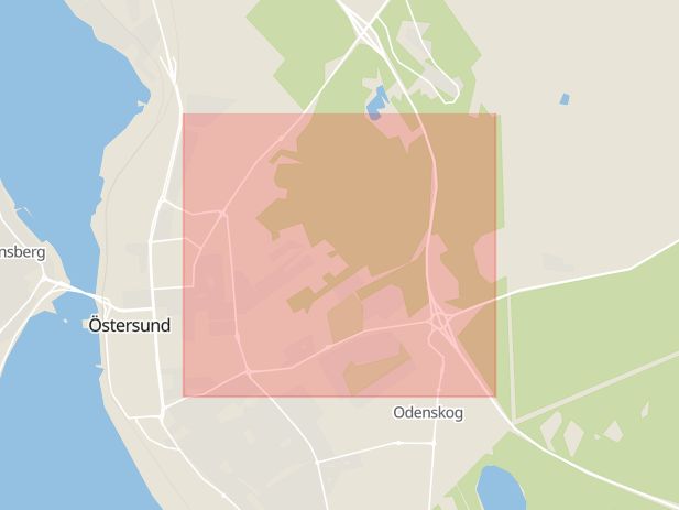 Karta som med röd fyrkant ramar in Karlslund, Östersund, Jämtlands län