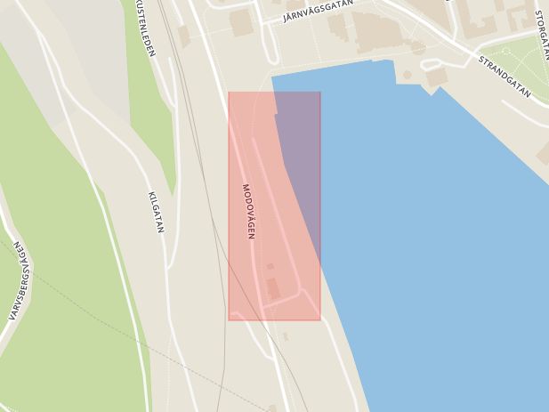 Karta som med röd fyrkant ramar in Varvskajen, Örnsköldsvik, Franzéngatan, Västernorrlands län