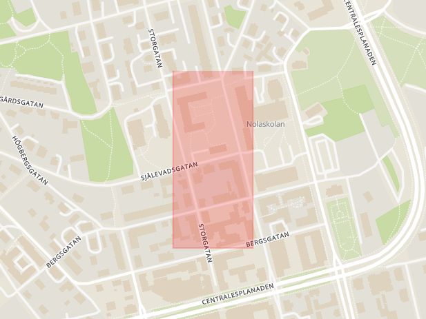 Karta som med röd fyrkant ramar in Parkgatan, Örnsköldsvik, Västernorrlands län