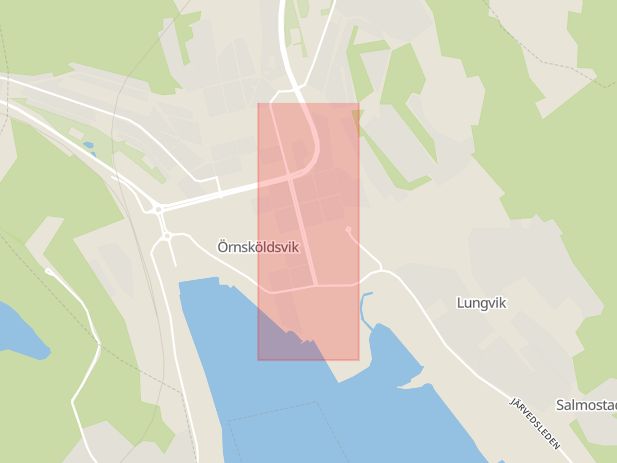 Karta som med röd fyrkant ramar in Viktoriaesplanaden, Örnsköldsvik, Västernorrlands län