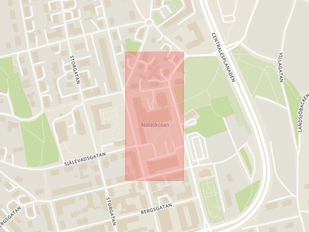 Karta som med röd fyrkant ramar in Nolaskolan, Örnsköldsvik, Västernorrlands län