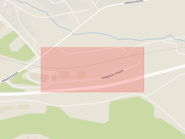 Karta som med röd fyrkant ramar in Terminalvägen, Svartby, Örnsköldsviks Kommun, Skule, Bjästa, Igeltjärnen, Njurunda, Sundsvall, Högsta, Västernorrlands län