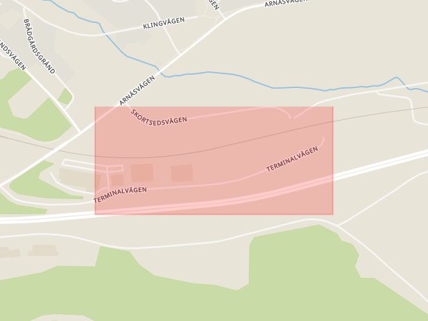 Karta som med röd fyrkant ramar in Terminalvägen, Örnsköldsvik, Västernorrlands län