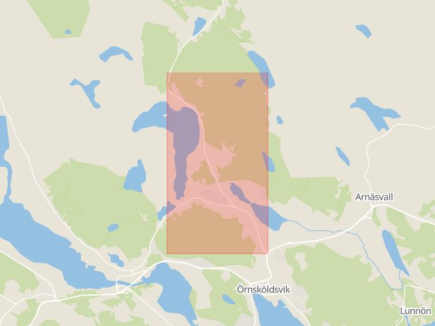 Karta som med röd fyrkant ramar in Björnavägen, Örnsköldsvik, Västernorrlands län