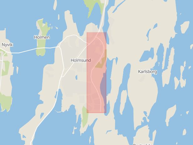 Karta som med röd fyrkant ramar in Holmsund, Bräntevägen, Umeå, Västerbottens län