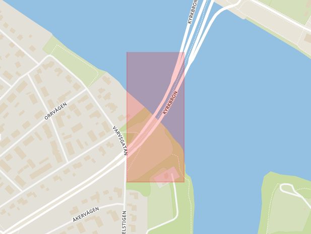 Karta som med röd fyrkant ramar in Strandpromenaden, Kyrkbron, Umeå, Västerbottens län