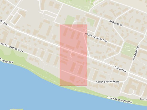Karta som visar ungefär var händelsen Skadegörelse: Väst på stan, polis kontaktas gällande skadegörelse på bilar vid Brogatan inträffat