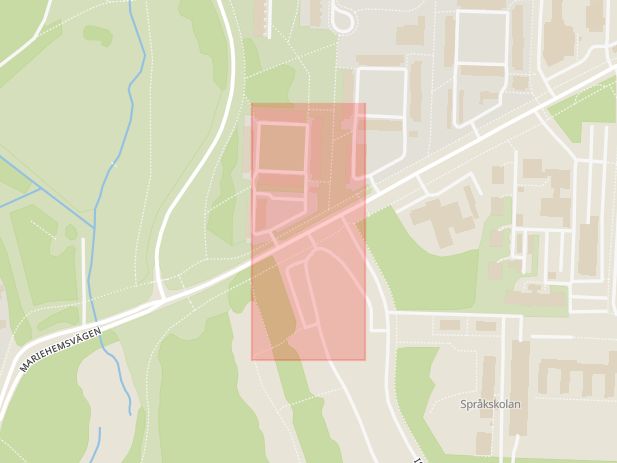 Karta som med röd fyrkant ramar in Istidsgatan, Mariehemsvägen, Umeå, Västerbottens län