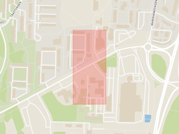 Karta som med röd fyrkant ramar in Mariehems Centrum, Umeå, Västerbottens län