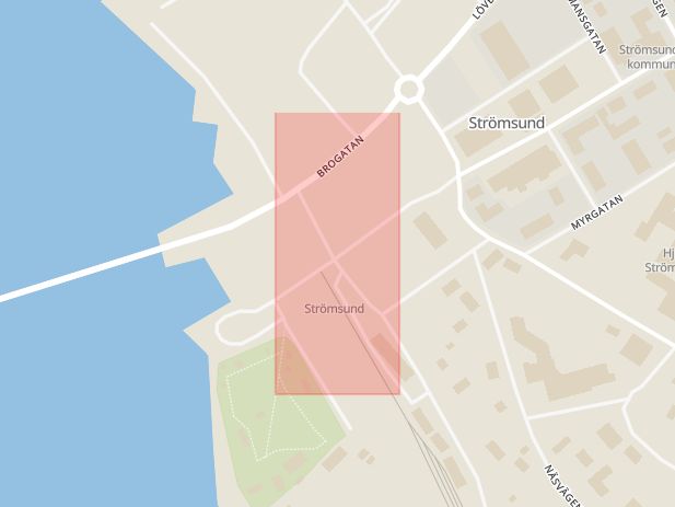 Karta som visar ungefär var händelsen Trafikolycka: Larm om trafikolycka på Järnvägsgatan/Kyrkgatan i Strömsund. inträffat