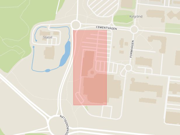 Karta som med röd fyrkant ramar in Stöcksjö, Formvägen, Ersboda, Strömpilsplatsen, Umeå, Västerbottens län