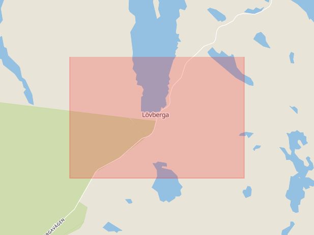 Karta som med röd fyrkant ramar in Lövberga, Strömsund, Jämtlands län