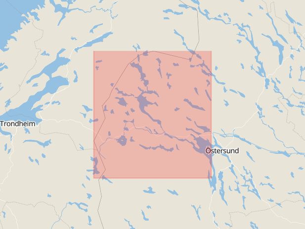 Karta som med röd fyrkant ramar in Östersund, Åre Kommun, Jämtlands län