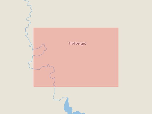 Karta som med röd fyrkant ramar in Trollberget, Vindeln, Västerbottens län