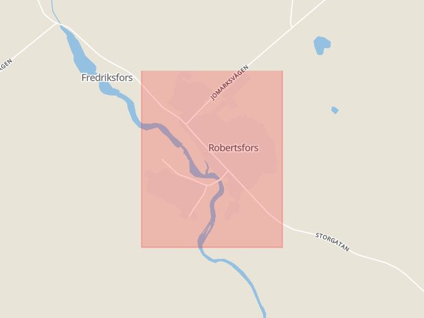 Karta som med röd fyrkant ramar in Gammelbyn, Robertsfors, Västerbottens län