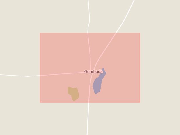Karta som med röd fyrkant ramar in Gumboda, Robertsfors, Västerbottens län
