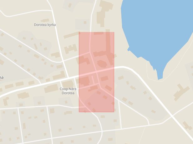Karta som med röd fyrkant ramar in Parkvägen, Byvägen, Dorotea, Västerbottens län