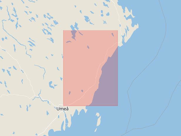 Karta som med röd fyrkant ramar in Sikeå, Västra Sjulsmark, Robertsfors, Västerbottens län