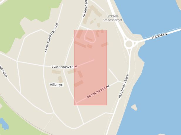 Karta som med röd fyrkant ramar in Villaryd, Lycksele, Västerbottens län