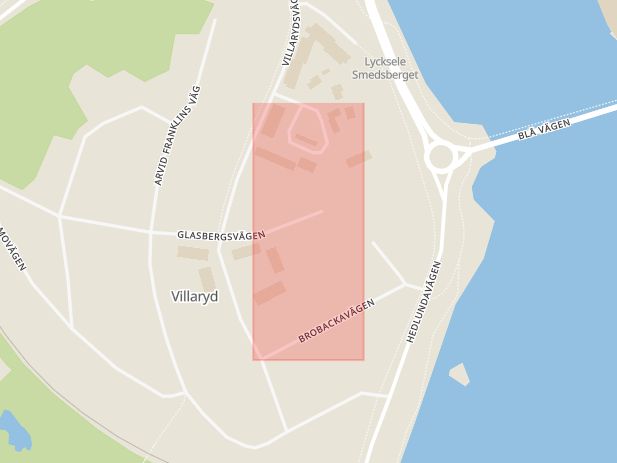 Karta som med röd fyrkant ramar in Lycksele Kommun, Lycksele, Västerbottens län