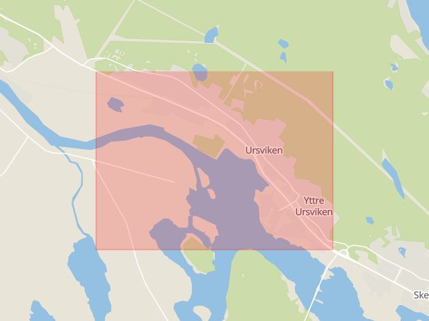 Karta som med röd fyrkant ramar in Järnvägsleden, Ursviken, Skellefteå, Västerbottens län