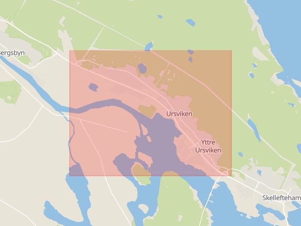 Karta som med röd fyrkant ramar in Skelleftehamnsvägen, Skellefteå, Västerbottens län