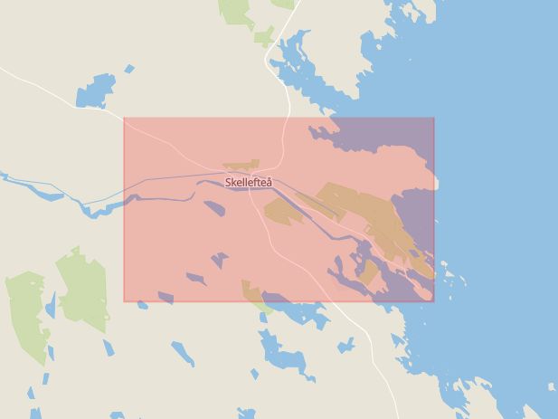 Karta som med röd fyrkant ramar in Järnvägsleden, Bergsbyn, Skellefteå, Västerbottens län