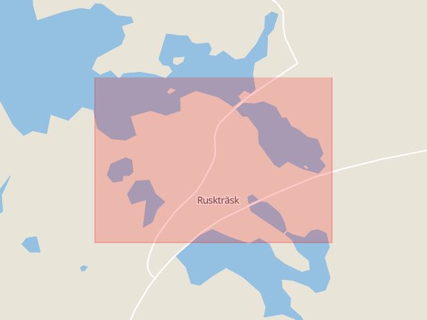 Karta som med röd fyrkant ramar in Ruskträsk, Lycksele, Västerbottens län