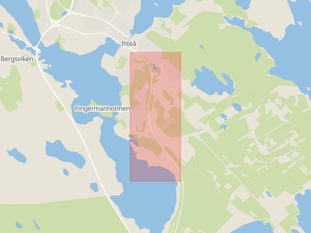 Karta som med röd fyrkant ramar in Munksundsvägen, Piteå, Norrbottens län