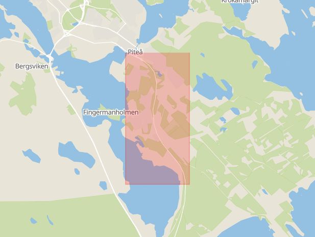 Karta som med röd fyrkant ramar in Munksundsvägen, Piteå, Norrbottens län