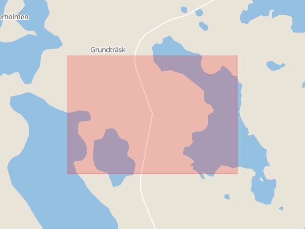 Karta som med röd fyrkant ramar in Grundträsk, Arvidsjaur, Norrbottens län
