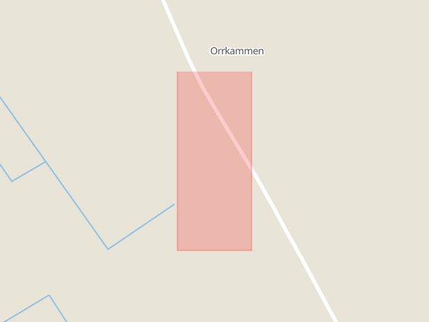 Karta som med röd fyrkant ramar in Orrkammen, Arvidsjaur, Norrbottens län