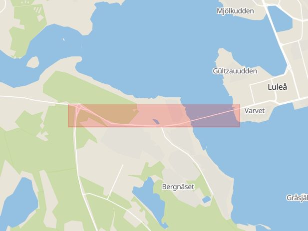 Karta som med röd fyrkant ramar in Bergnäset, Älvbrovägen, Luleå, Norrbottens län