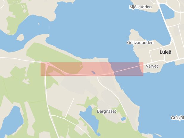 Karta som med röd fyrkant ramar in Norrbotten, Luleå, Piteå, Hertsövägen, Svartövägen, Älvbrovägen, Bergnäset, Kalix, Morjärv, Norrbottens län