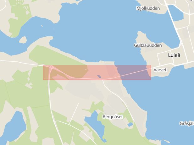 Karta som med röd fyrkant ramar in Älvbrovägen, Bergnäset, Luleå, Norrbottens län