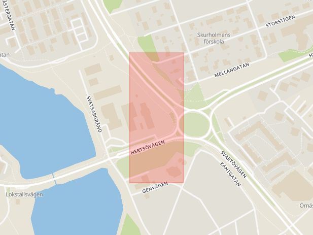 Karta som med röd fyrkant ramar in Skeppsbrogatan, Hertsövägen, Luleå, Norrbottens län