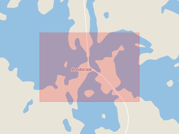 Karta som med röd fyrkant ramar in Arvidsträsk, Piteå, Älvsbyn, Norrbottens län