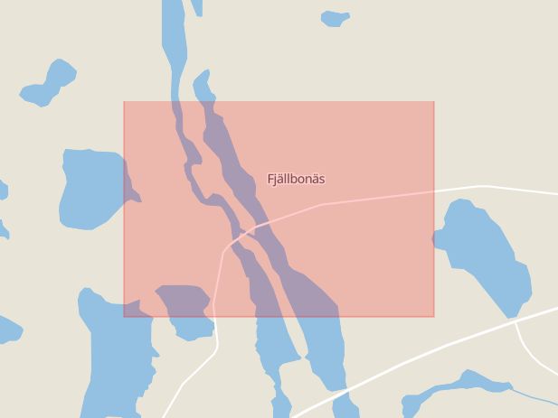 Karta som med röd fyrkant ramar in Fjällbonäs, Arvidsjaur, Norrbottens län