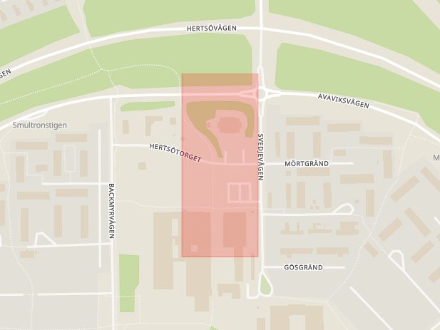 Karta som med röd fyrkant ramar in Hertsön, Hertsö Centrum, Luleå, Norrbottens län