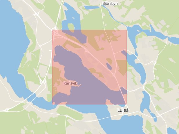 Karta som med röd fyrkant ramar in Bodenvägen, Luleå, Norrbottens län