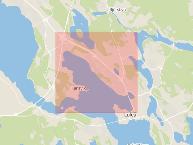 Karta som med röd fyrkant ramar in Bodenvägen, Notviken, Luleå, Norrbottens län