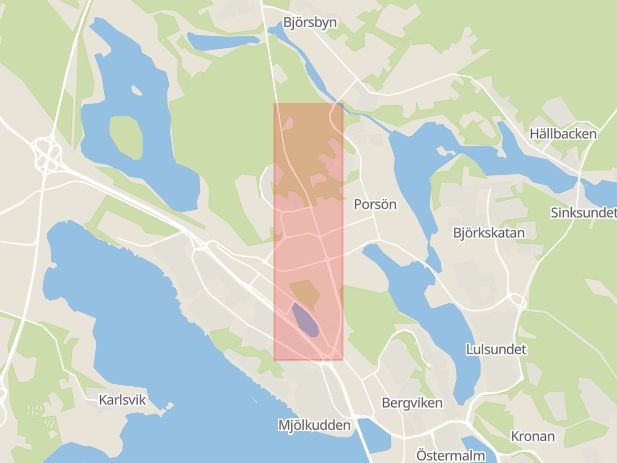 Karta som med röd fyrkant ramar in Haparandavägen, Luleå, Norrbottens län