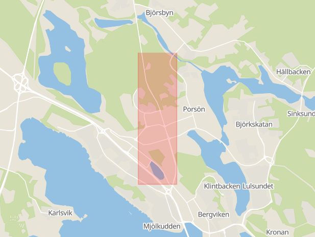 Karta som visar ungefär var händelsen Trafikkontroll: Resultat efter trafikkontroll på Haparandavägen, Porsön. inträffat