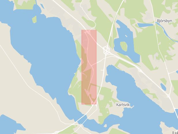 Karta som med röd fyrkant ramar in Storsandsvägen, Luleå, Norrbottens län