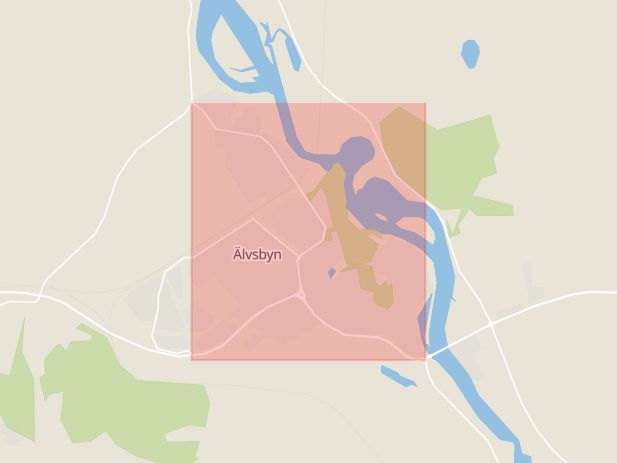 Karta som med röd fyrkant ramar in Nyvägen, Altuna, Älvsbyn, Norrbottens län