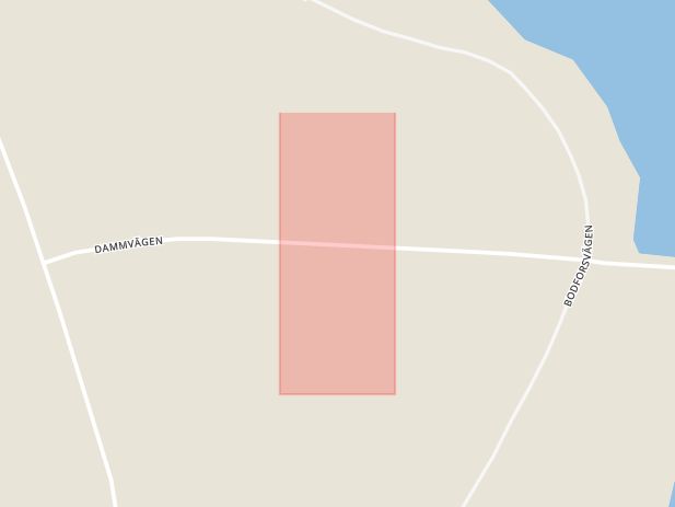 Karta som med röd fyrkant ramar in Dammgränd, Boden, Norrbottens län