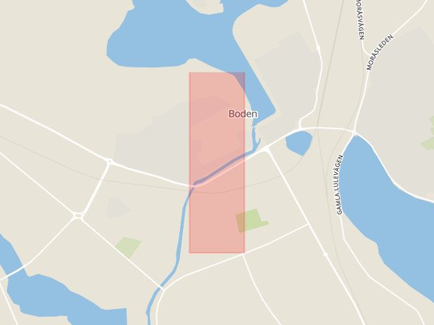 Karta som med röd fyrkant ramar in Kyrkgatan, Boden, Norrbottens län