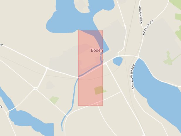 Karta som med röd fyrkant ramar in Kyrkgatan, Satta, Boden, Norrbottens län
